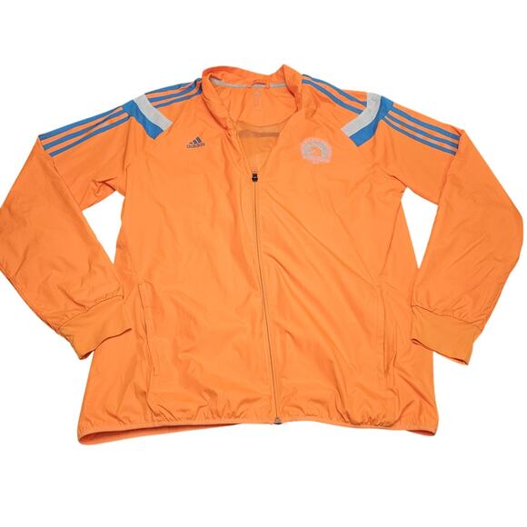 adidas Other - Boston Marathon Jacket 2014 Large Adidas Orange Blue Stripes Logo Windbreaker